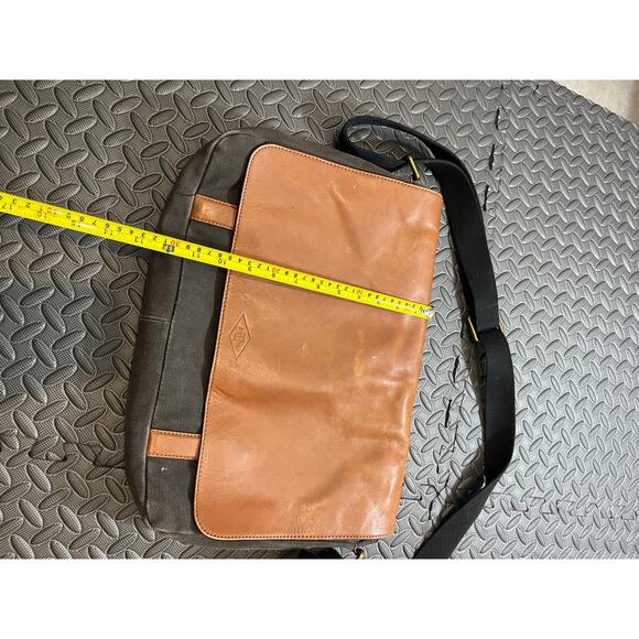 Fossil‎ Leather Black Canvas Messenger Bag Purse Crossbody - Picture 9 of 9